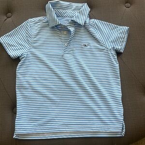 Blue and White Striped Polo Shirt
